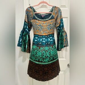 Hale Bob: Bell Sleeves, Bohemian, Silk dress, XS